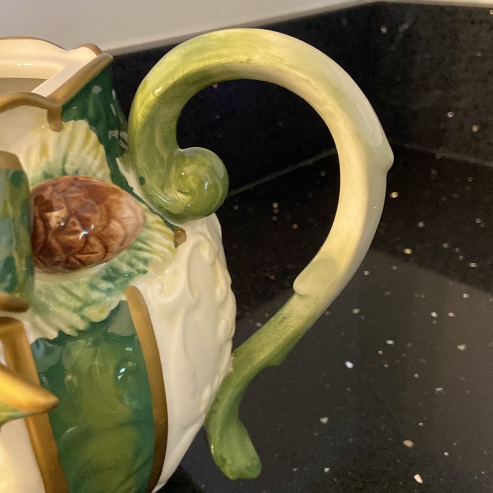 Tea SET Christmas Holly Berry Pine Cones: Teapot, Sugar, Lids, and Creamer - Picture 7 of 15